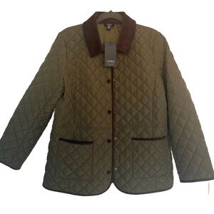 Jones New York Quilted Corduroy Trim Jacket Size XL New With Tags Olive Green